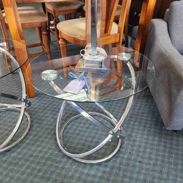 Glass Top Chrome End Tables - Image 2