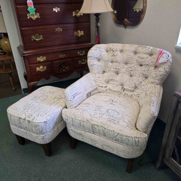 White Fabric Chair & Ottoman