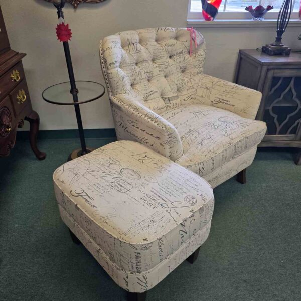 White Fabric Chair & Ottoman - Image 2