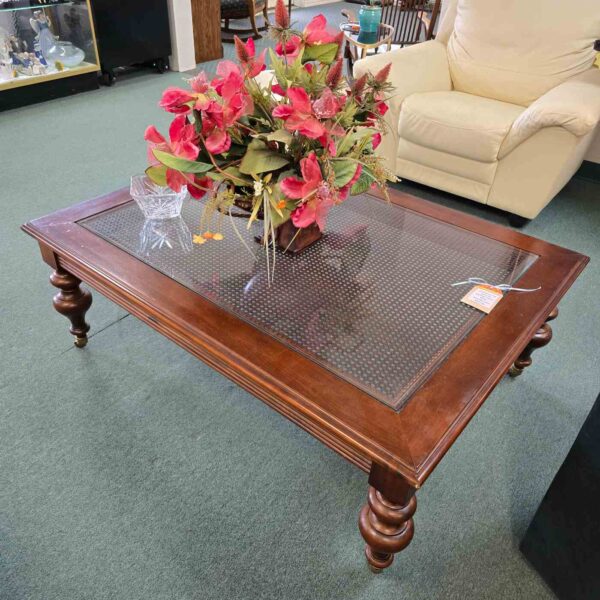 Ethan Allen Rattan and Glass Top Coffee Table - Image 2