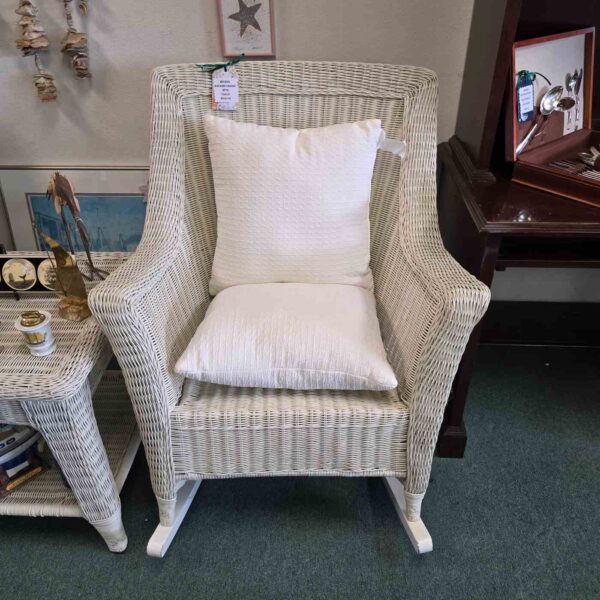 White Wicker Rocking Chairs & Table - Image 4