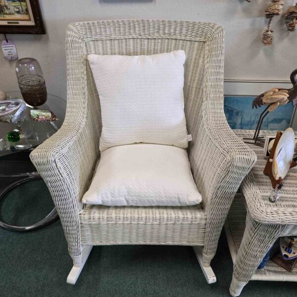 White Wicker Rocking Chairs & Table - Image 3