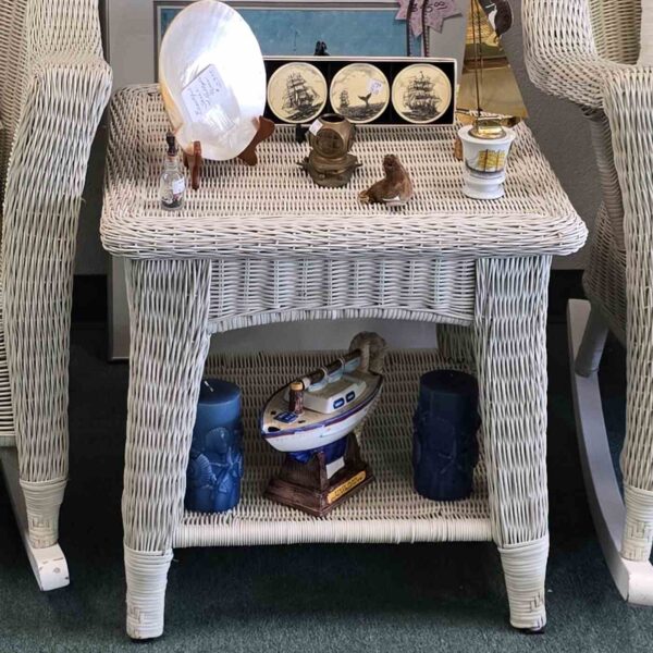 White Wicker Rocking Chairs & Table - Image 5