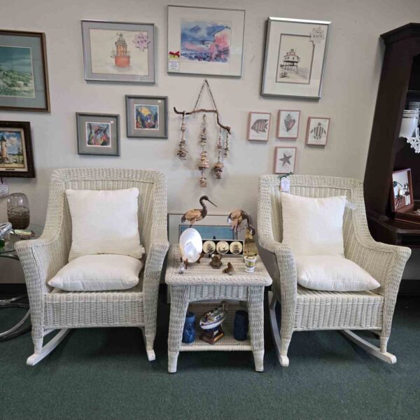 White Wicker Rocking Chairs & Table - Image 6