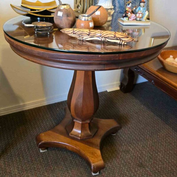 Round Wood Table with Glass Top