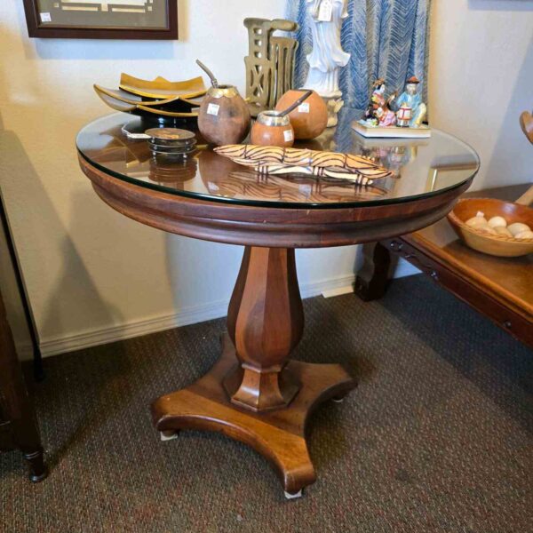 Round Wood Table with Glass Top - Image 2