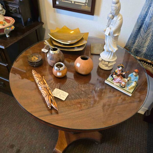 Round Wood Table with Glass Top - Image 3