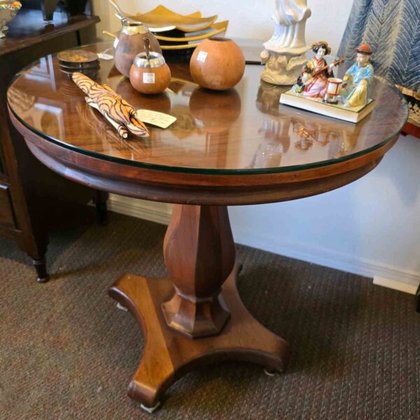 Round Wood Table with Glass Top - Image 4