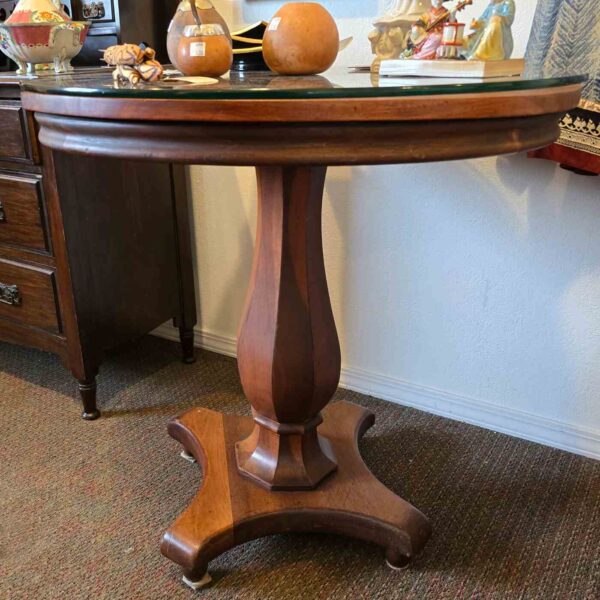 Round Wood Table with Glass Top - Image 5