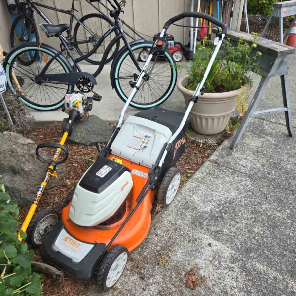 STIHL Electric Lawn Mower w/2 Batteries, Charger, and Weed Whacker