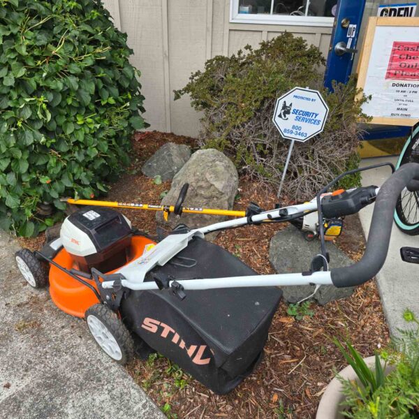 STIHL Electric Lawn Mower w/2 Batteries, Charger, and Weed Whacker - Image 2