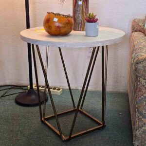 Metal & White Laminate Wood End Table