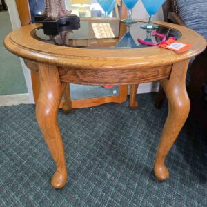 Oak & Glass Top End Table