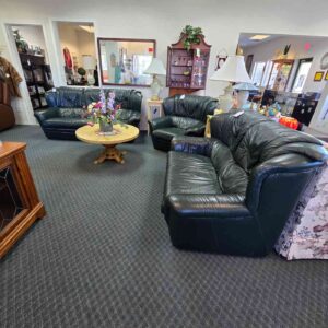 Green Faux Leather Couch, Love Seat, Chair